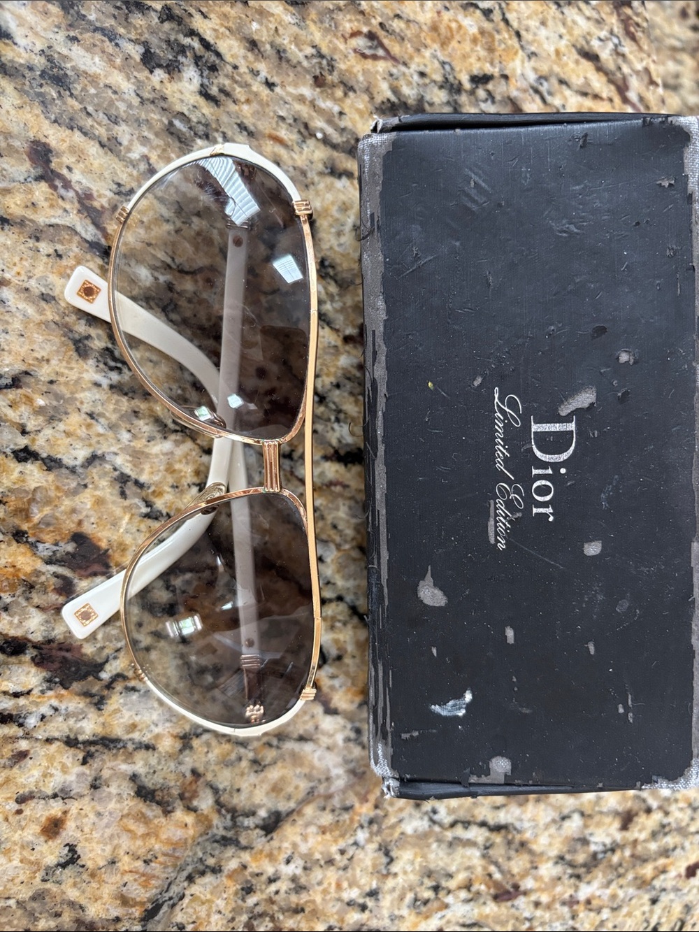 Dior Women’s Aviator Sunglasses in White and Gold with Brown Gradient Lenses